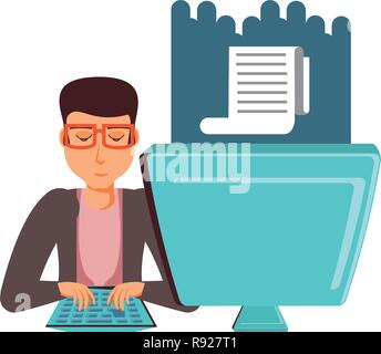 man with desktop computer and paper receipt vector illustration design Stock Vector