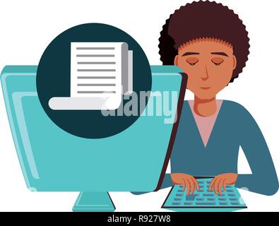 man black with desktop computer and paper receipt vector illustration design Stock Vector