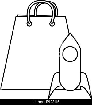online shopping bag rocket startup vector illustration outline Stock Vector