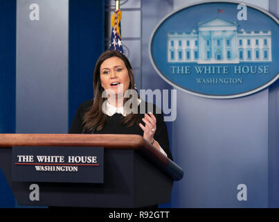 Washington, United States Of America. 18th Dec, 2018. White House Press Secretary Sarah Sanders holds a news briefing at the White House in Washington, DC, December 18, 2018 Credit: Chris Kleponis/CNP | usage worldwide Credit: dpa/Alamy Live News Stock Photo