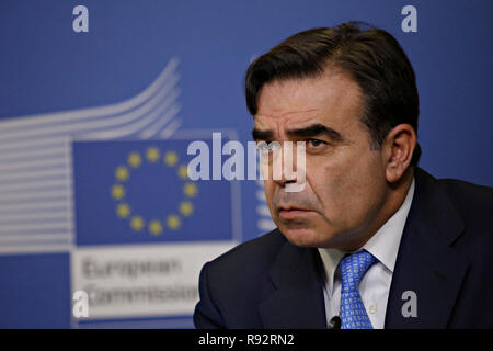 Brussels, Belgium. 19th Dec. 2018. Margaritis Schinas, Chief Spokesperson of the EU Commission during a press conference at the European Commission. Stock Photo