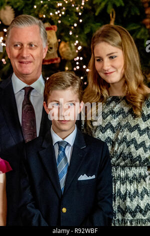 Brussels, Belgium. 19th Dec, 2018. King Philippe, Queen Mathilde, King Albert, Princess Elisabeth, Prince Gabriel, Prince Emmanuel, Princess Elenore, Princess Astrid en Prince Lorenz of Belgium attend the annual Christmas concert at the Royal Palace in Brussels, Belgium, 19 December 2018. Credit: Patrick van Katwijk |/dpa/Alamy Live News Stock Photo