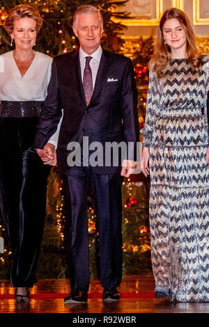 Brussels, Belgium. 19th Dec, 2018. King Philippe, Queen Mathilde, King Albert, Princess Elisabeth, Prince Gabriel, Prince Emmanuel, Princess Elenore, Princess Astrid en Prince Lorenz of Belgium attend the annual Christmas concert at the Royal Palace in Brussels, Belgium, 19 December 2018. Credit: Patrick van Katwijk |/dpa/Alamy Live News Stock Photo