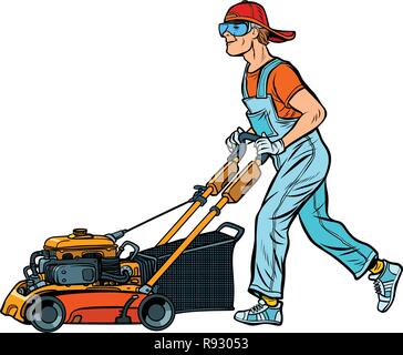 lawn mower worker. Profession and service. Isolate on white