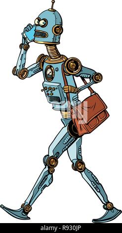 smartphone and robot, new technology. artificial intelligence science fiction. Pop art retro vector illustration vintage kitsch Stock Vector