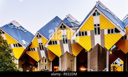 The architectural wonder of the Cube Housing complex near Blaak Train Station in the center of the harbor city of Rotterdam in the Netherlands. Stock Photo