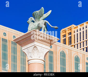 View of the Venetian statue 'The Lion of St. Mark', Las Vegas, Nevada, USA. Isolated on blue background Stock Photo