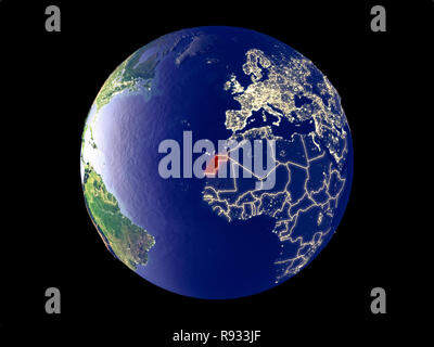 Western Sahara from space on model of planet Earth with networks ...