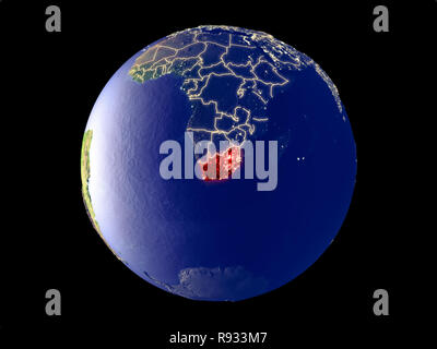 South Africa from space on model of planet Earth with city lights. Very fine detail of the plastic planet surface and cities. 3D illustration. Element Stock Photo