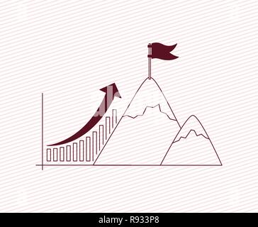 statistics bars with mountains Stock Vector