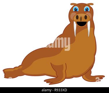 Vector illustration of the cartoon animal walrus on white background Stock Vector