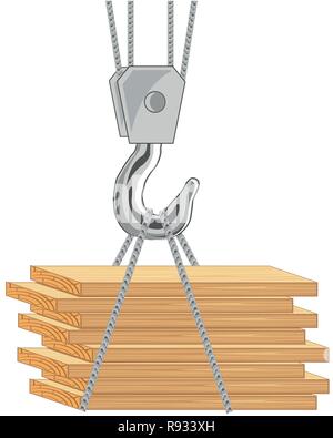 Vector illustration of the cargo from boards on hook of the tap Stock Vector
