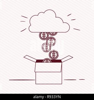 coins cash money with cloud and box Stock Vector