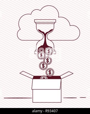 coins cash money with cloud and box Stock Vector
