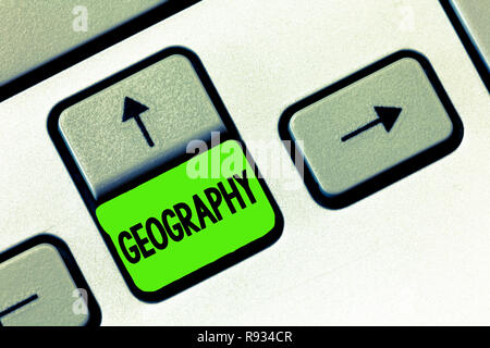 Word writing text Geography. Business concept for study of physical features of earth and its atmosphere nature. Stock Photo