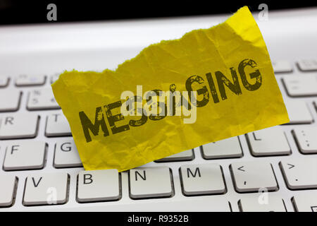 Text sign showing Messaging. Conceptual photo Communication with others through messages Texting Chatting. Stock Photo