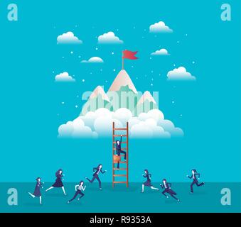 business people in mountains with flag with stair Stock Vector