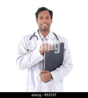 therapist typing text on laptop keyboard .isolated on white Stock Photo