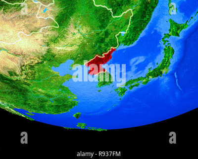 North Korea from space on planet Earth at night with visible country ...