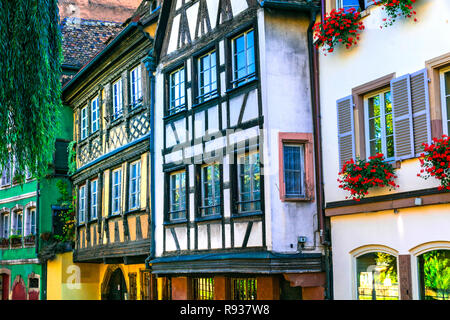 Traditional colorful houses in Strasbourg town,Alsace,France. Stock Photo