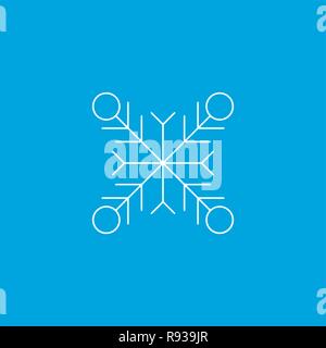 Snowflake icon. White silhouette snow flake sign, isolated on blue background.Graphic element decoration. Vector illustration. Flat lineart design.Fin Stock Vector