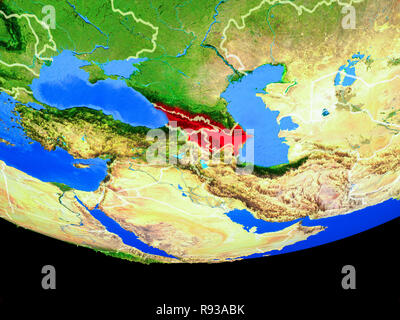 Caucasus region from space on model of planet Earth with country borders. 3D illustration. Elements of this image furnished by NASA. Stock Photo