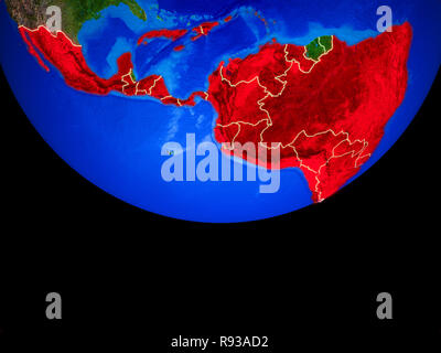 Latin America from space on model of planet Earth with country borders. 3D illustration. Elements of this image furnished by NASA. Stock Photo