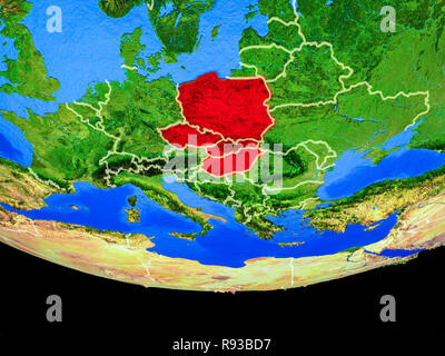 Visegrad Group from space on model of planet Earth with country borders. 3D illustration. Elements of this image furnished by NASA. Stock Photo