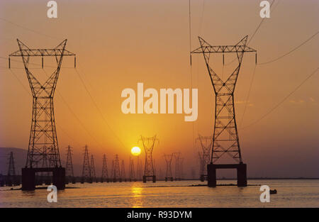 Electric power lines , Maharashtra , India Stock Photo