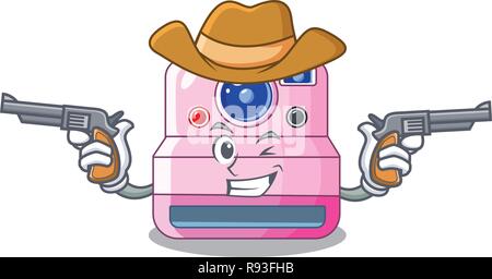 Cowboy cute retro instant camera on cartoon Stock Vector