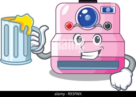 With juice instant camera in a shape character Stock Vector