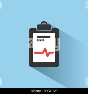 Medical chart icon with shade on blue background. Cardiogram report. Heart graph. Vector illustration Stock Vector