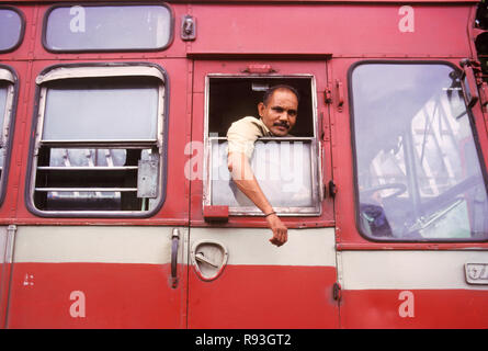 bus conductor and driver, BEST, mumbai bombay, maharashtra, india Stock Photo