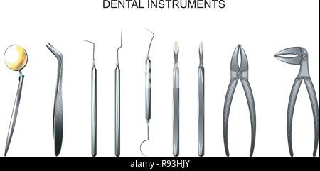 vector illustration of dental tools. dentistry. medicine Stock Vector