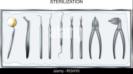 vector illustration of dental tools in sterilization tray Stock Vector