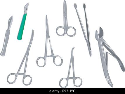 vector illustration of surgical instruments on white background Stock Vector