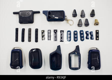 Close-up damaged car key isolated on white background. Stock Photo