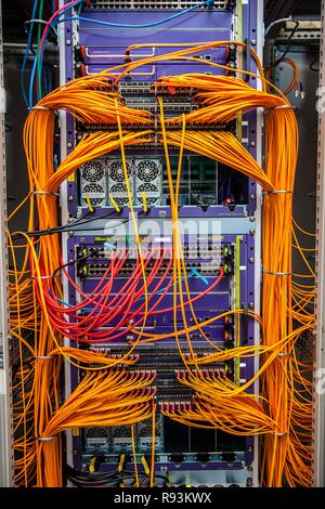 Network servers, cabling in a server room, Germany Stock Photo