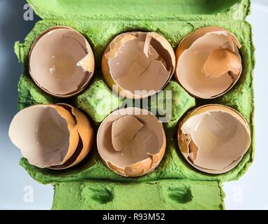 Empty eggshells in an egg carton Stock Photo