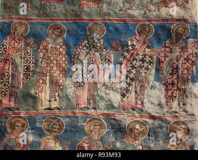 Exterior fresco, Humor Monastery, Monastery Church Adormirea Maicii Domnului, Church of the Assumption of the Virgin Stock Photo