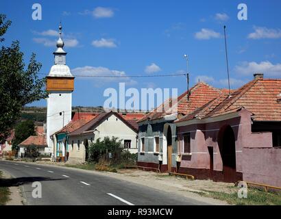 View or the town of Gelmar, typical street village in Transylvania, Gelmar, Hunedoara, Siebenbürgen, Romania Stock Photo