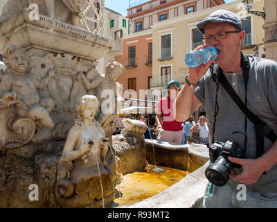 Amalfi, Italy, June 13, 2017: Fountain of Saint Andrew with naughty Nymph in Amalfi . Campania .Italy Stock Photo