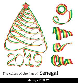 Ribbon in the shape of a Christmas tree with the colors of the flag of Senegal Stock Vector