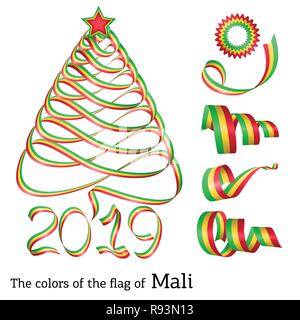 Ribbon in the shape of a Christmas tree with the colors of the flag of Mali Stock Vector