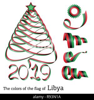 Ribbon in the shape of a Christmas tree with the colors of the flag of Libya Stock Vector