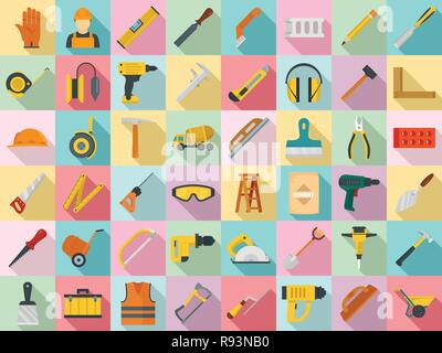 Masonry worker icon set. Flat set of masonry worker vector icons for web design Stock Vector