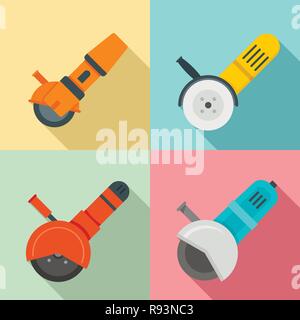 Angle grinder icon set. Flat set of angle grinder vector icons for web design Stock Vector