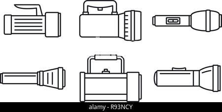 Emergency flashlight icon set. Outline set of emergency flashlight vector icons for web design isolated on white background Stock Vector