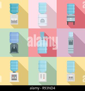 Cooler water icon set. Flat set of cooler water vector icons for web design Stock Vector
