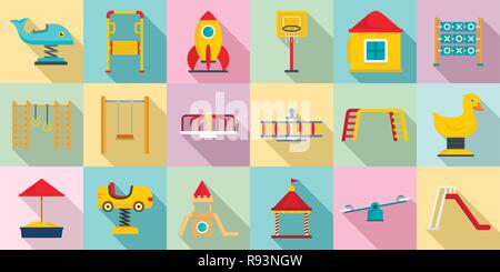 Kid playground icon set. Flat set of kid playground vector icons for web design Stock Vector